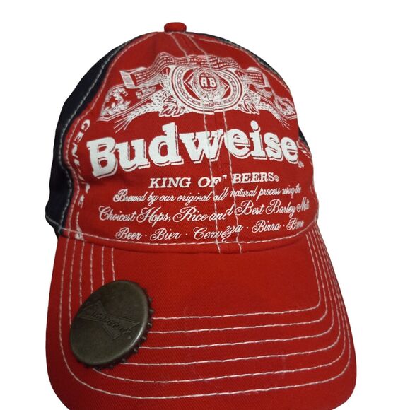 Anheuser Busch Budweiser Beer Hat Red White and Blue Adjustable Strap back - Picture 5 of 12